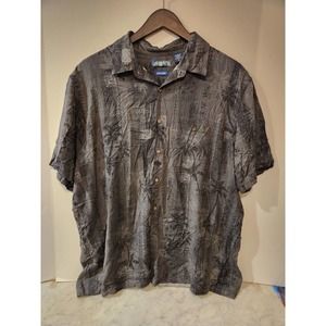 Campia Moda Shirt Adult XL Gray Silk Palm Fish Hawaiian Short Sleeve Easy Care